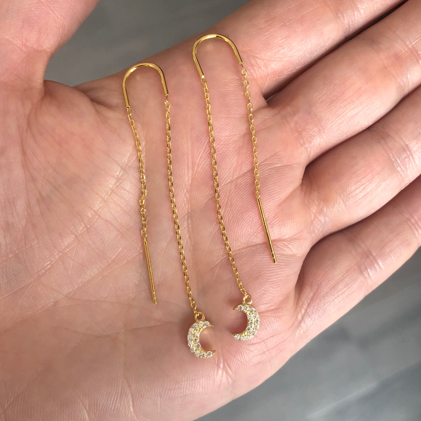 Arete de plata .925 de CADENITA con LUNA con ZIRCONIAS