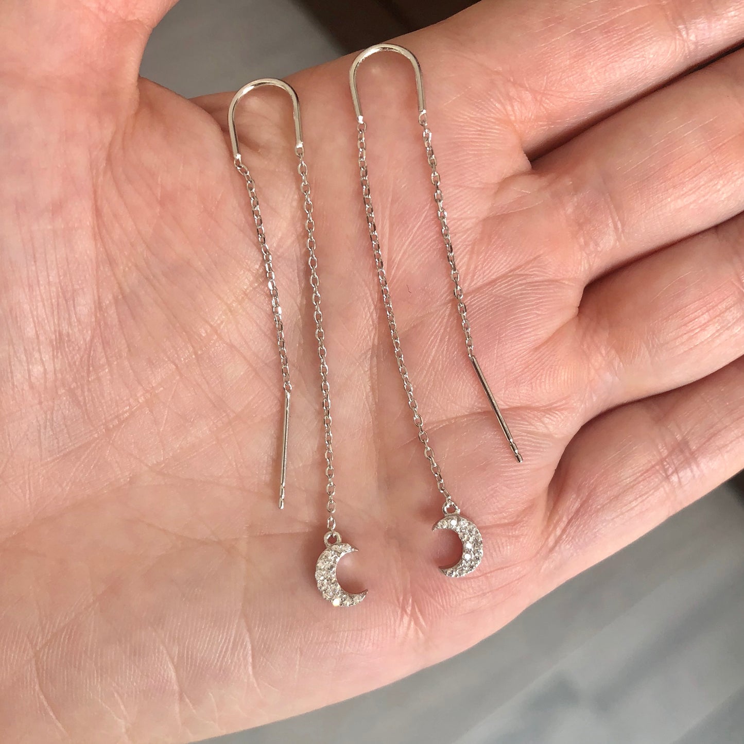 Arete de plata .925 de CADENITA con LUNA con ZIRCONIAS