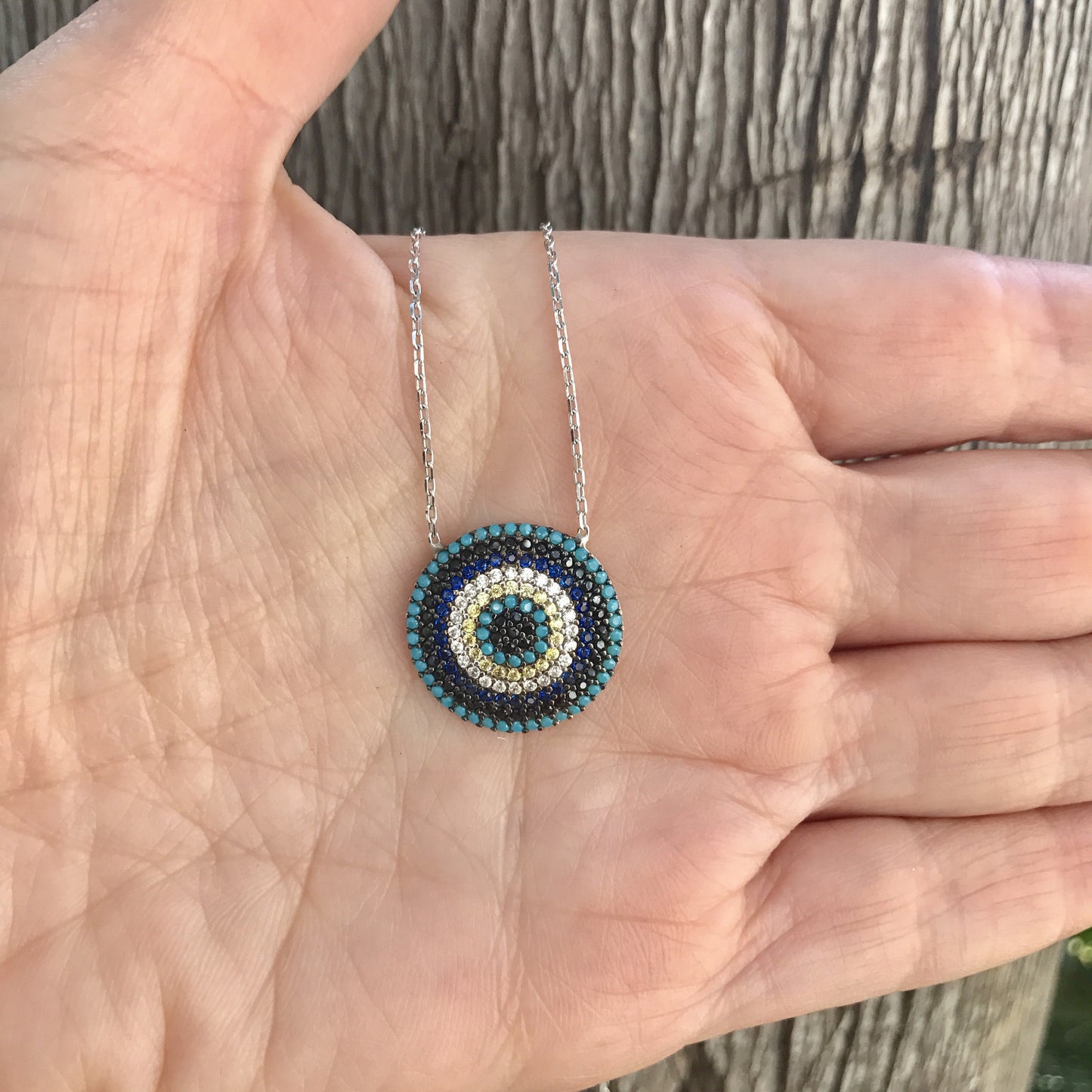 Cadenita de plata .925 con CIRCULO MEDIANO con OJO de PIEDRITAS