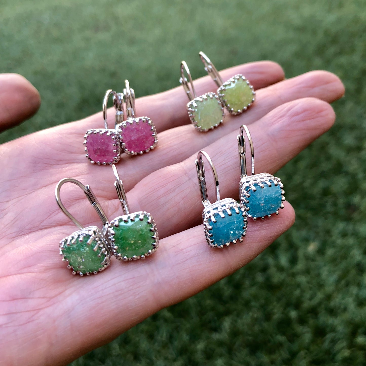 Arete de RODIO con Cristal OPACO CUADRADO