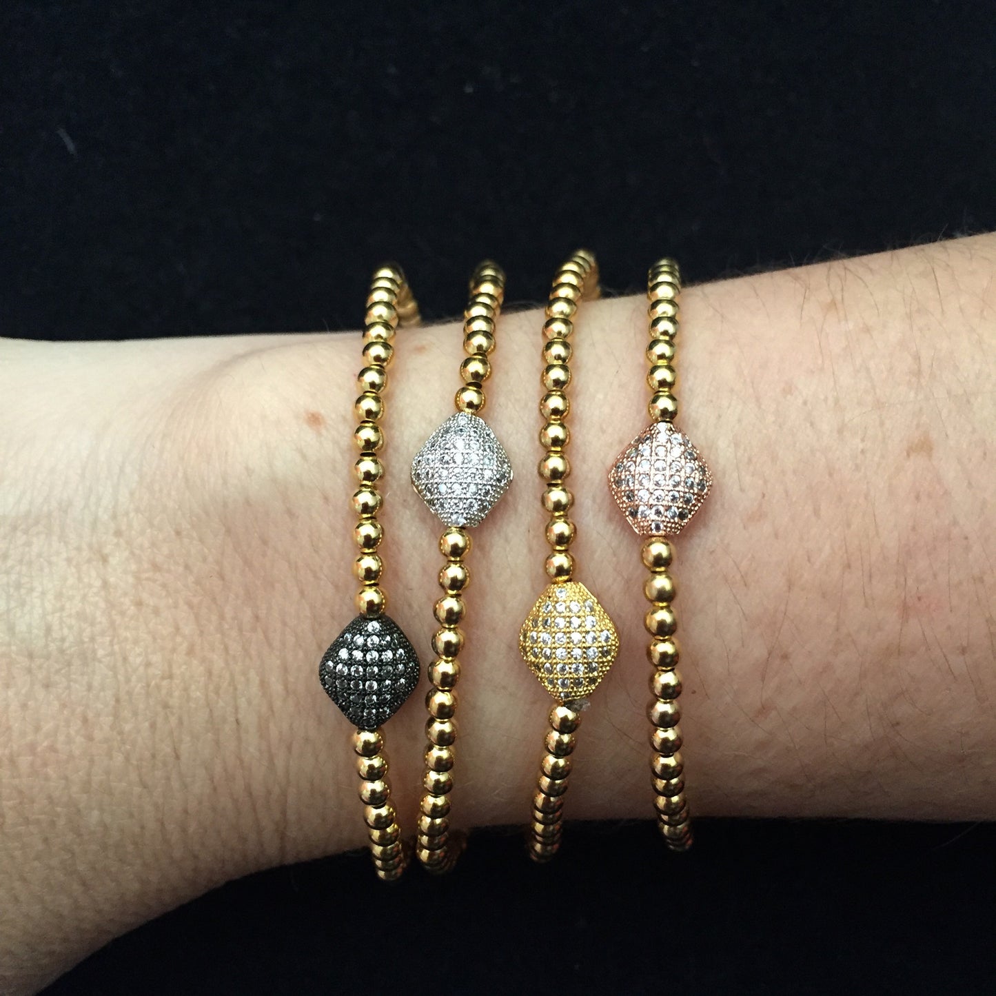 Pulseras de Goldfilled con rombo de Cristales (4 colores)