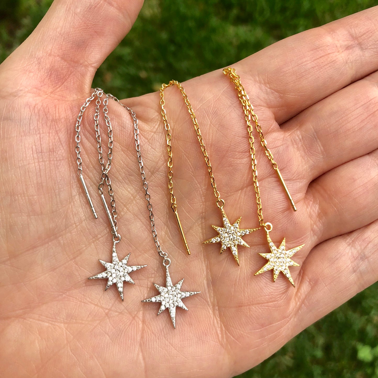 Arete de plata .925 de CADENITA con ESTRELLA con ZIRCONIAS