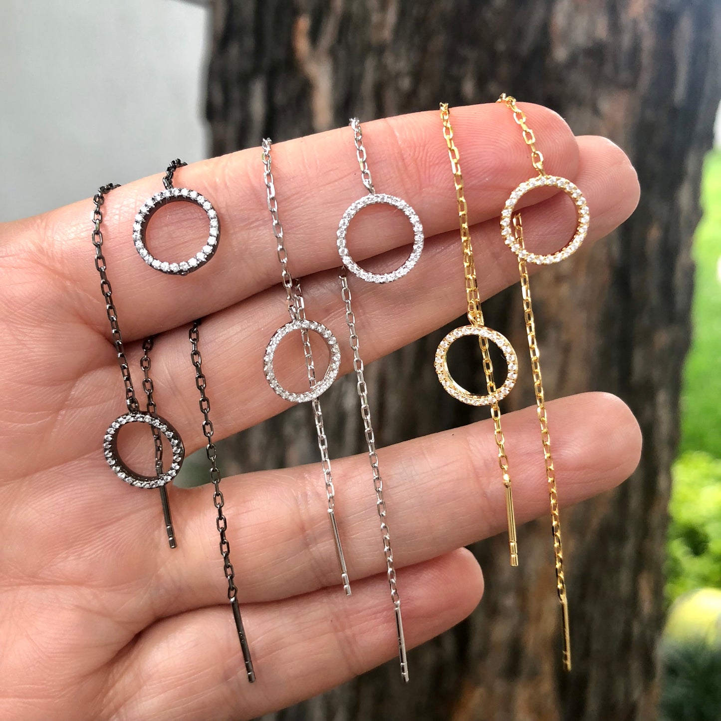 Arete de plata .925 de CADENITA con CIRCULO con ZIRCONIAS