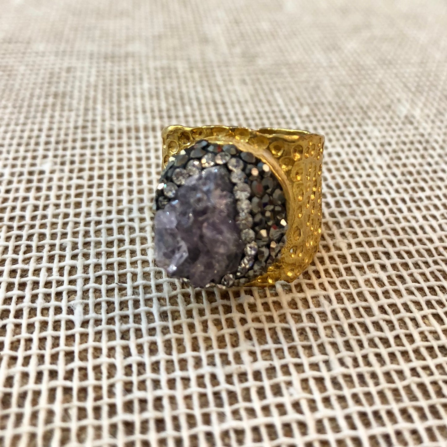 Anillo de LATON dorado con PIEDRA DRUZY
