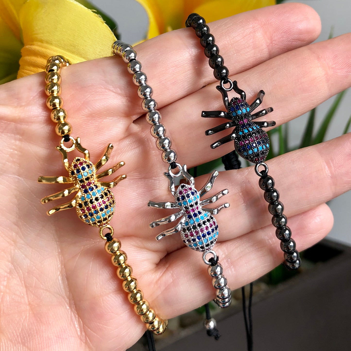 Pulseras AJUSTABLES de bolitas de ACERO INOXIDABLE con ARAÑAS