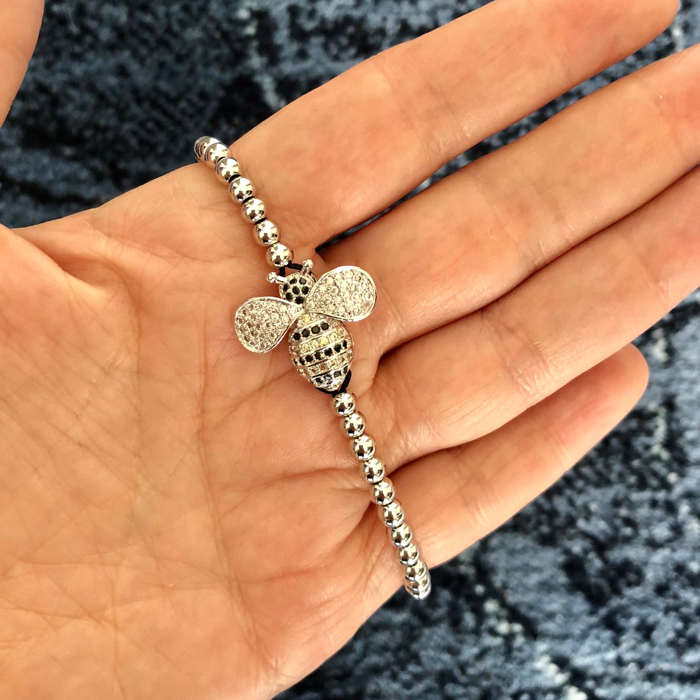 Pulseras AJUSTABLES de bolitas de ACERO INOXIDABLE con ABEJA y RANA