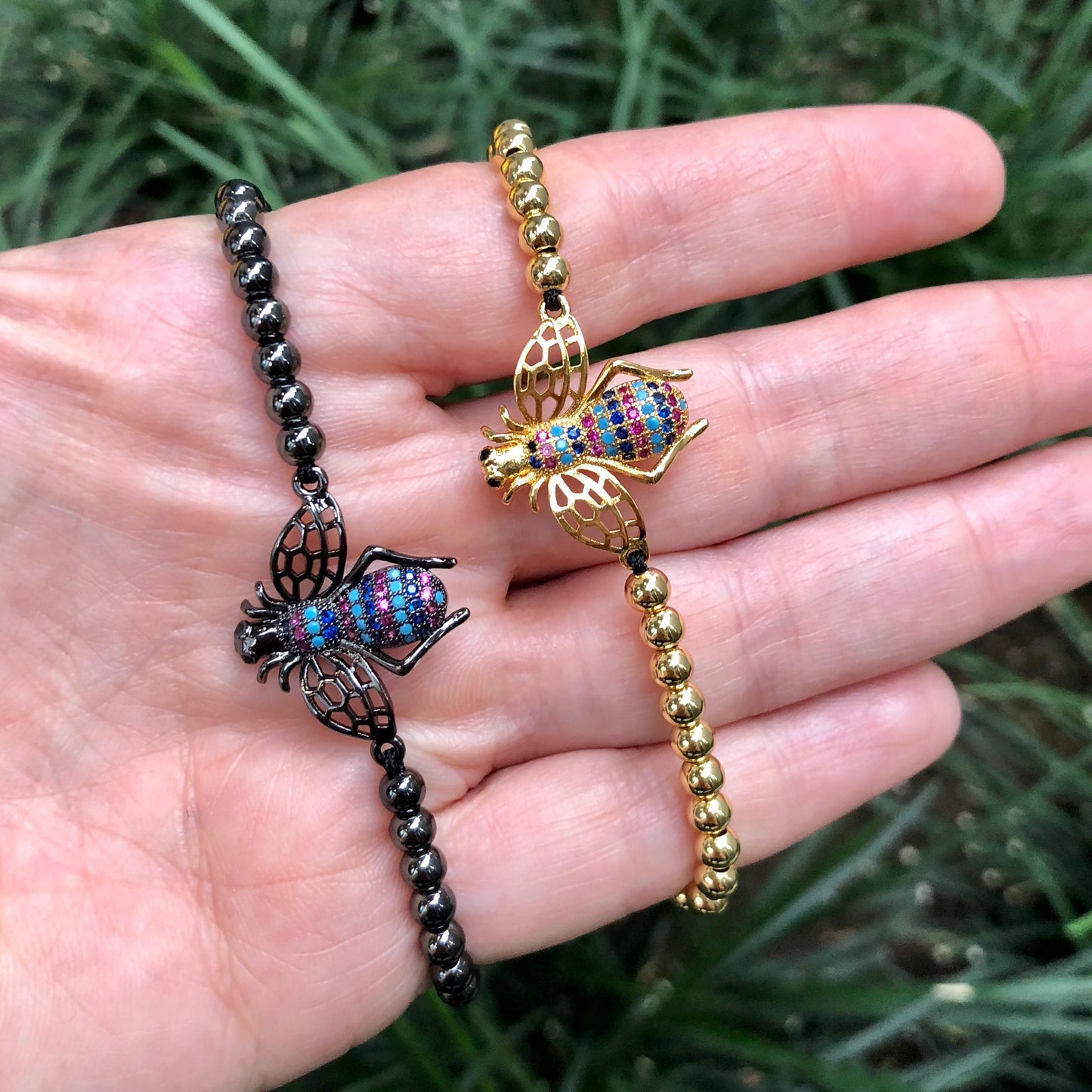 Pulseras AJUSTABLES de bolitas de ACERO INOXIDABLE con MOSCA