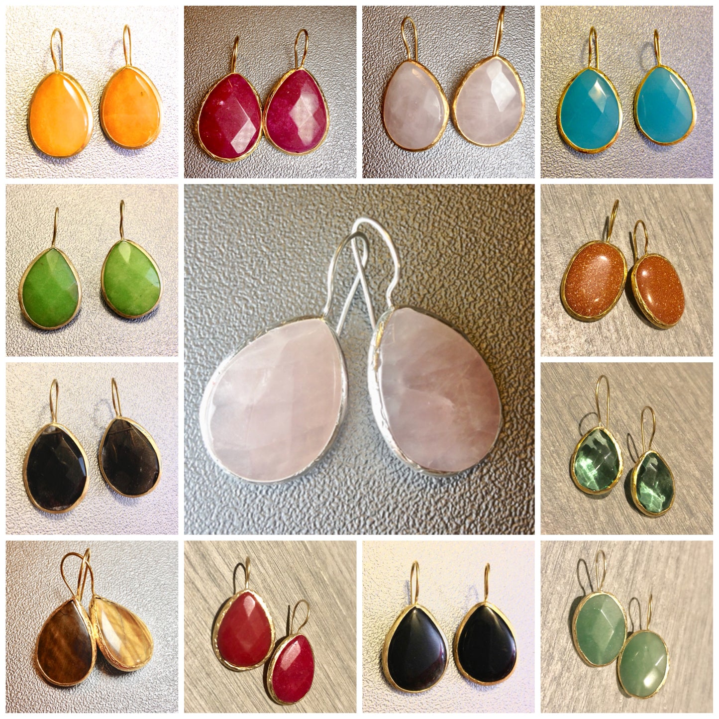 Arete con PIEDRAS NATURALES en gota y ovalo