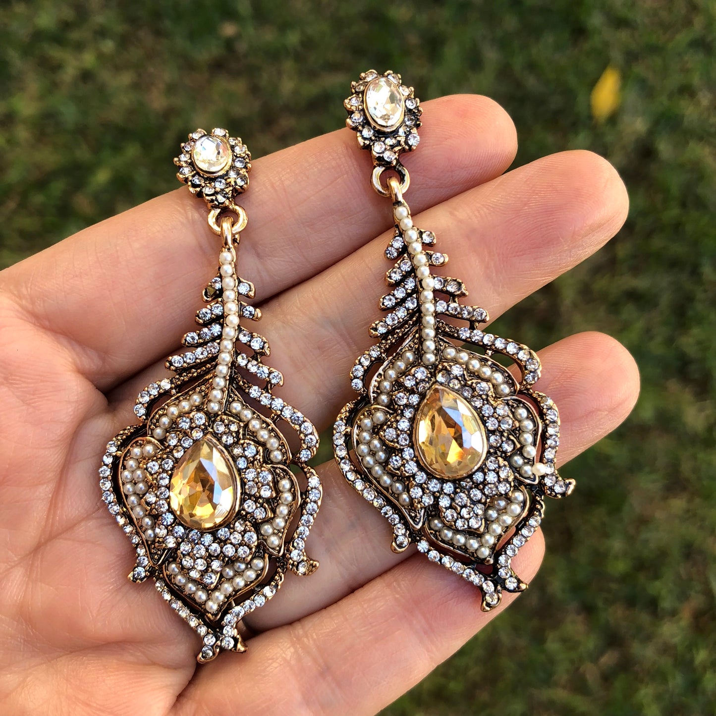 Arete de HOJA con cristal AMBAR