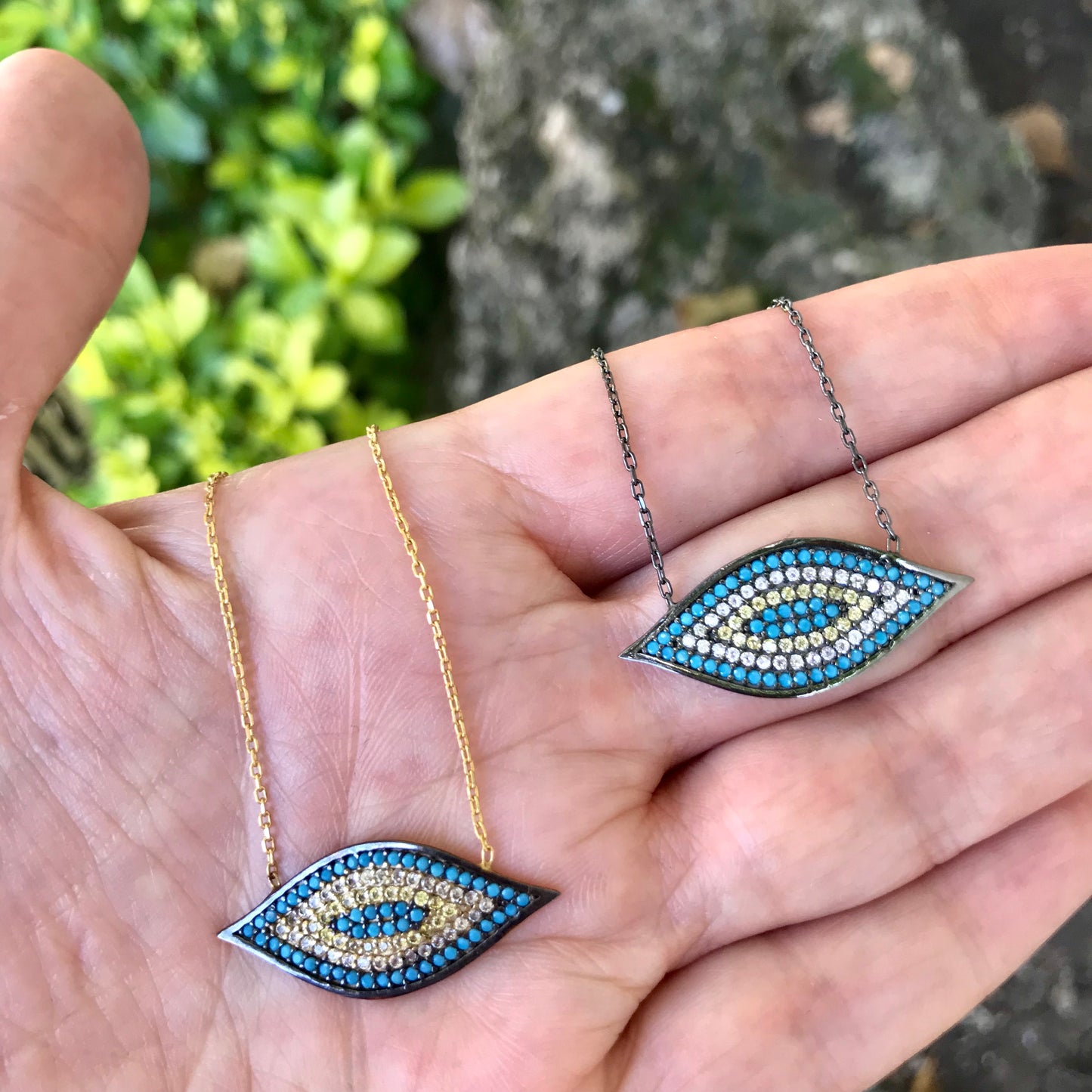 Cadenita de plata .925 con OJITO OVALADO y TURQUESAS