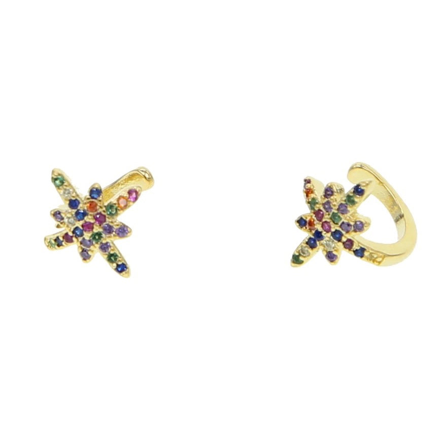 Aretes CUFF de ESTRELLA con ZIRCONIAS de COLORES