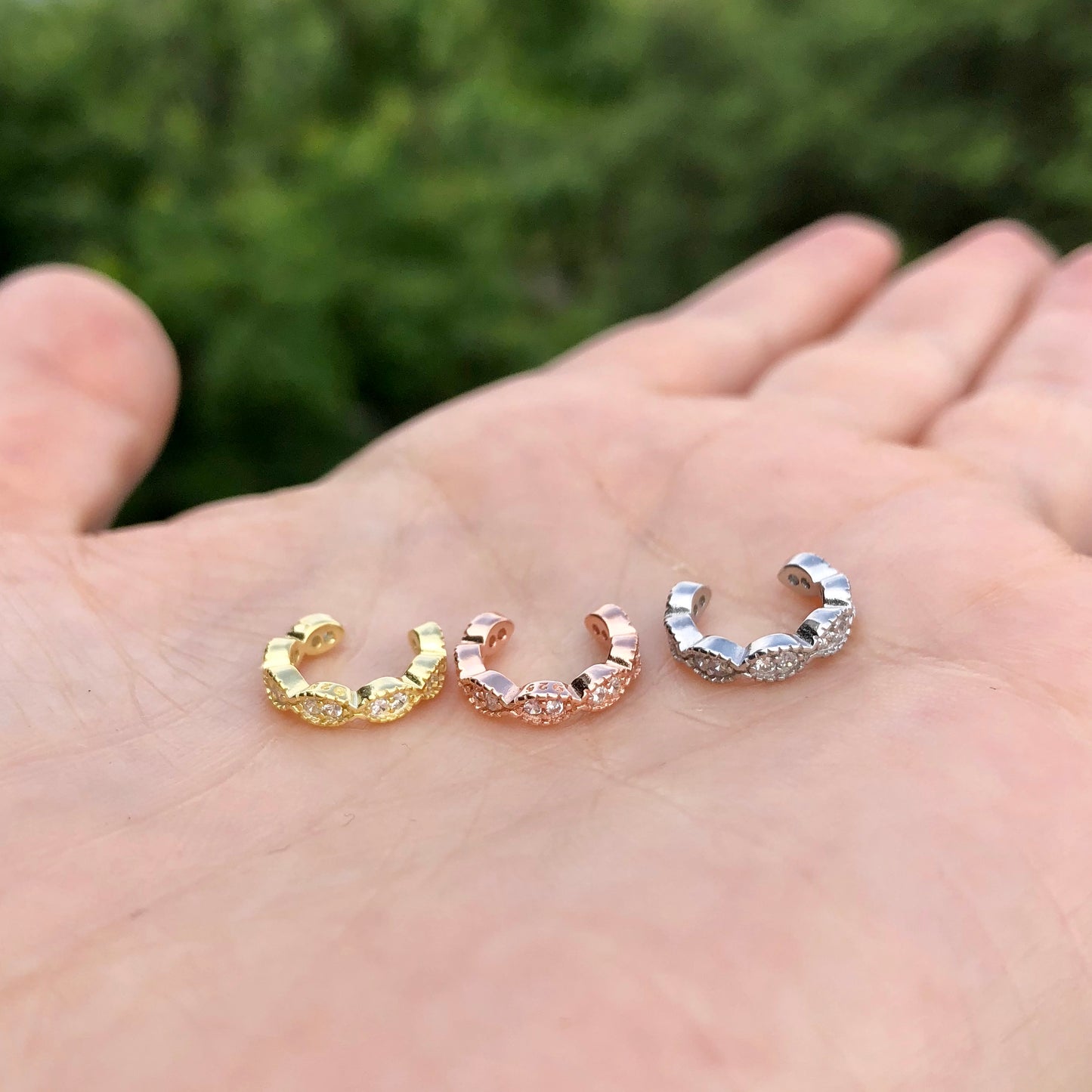 Aretes CUFF de plata de ONDAS de zirconias