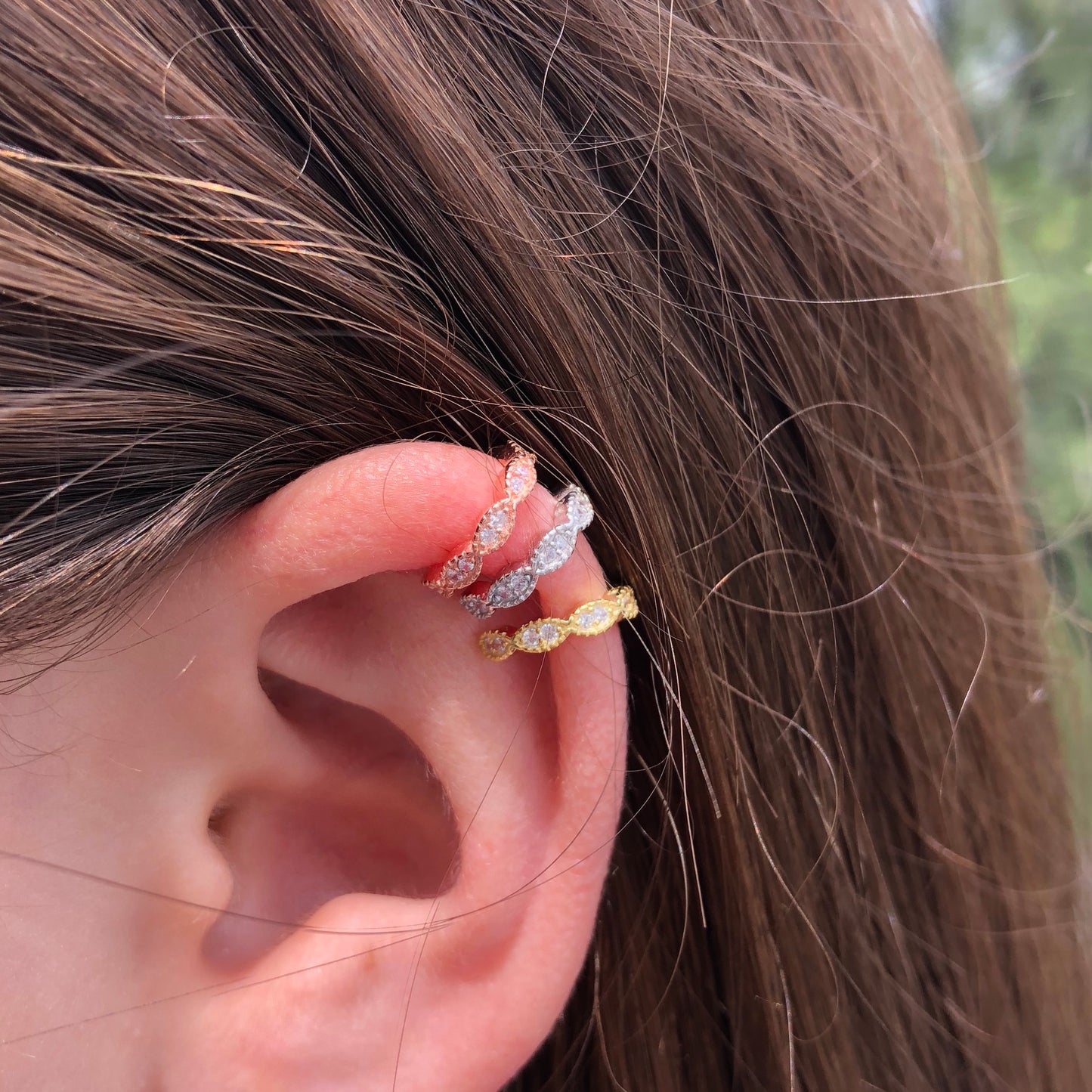 Aretes CUFF de plata de ONDAS de zirconias