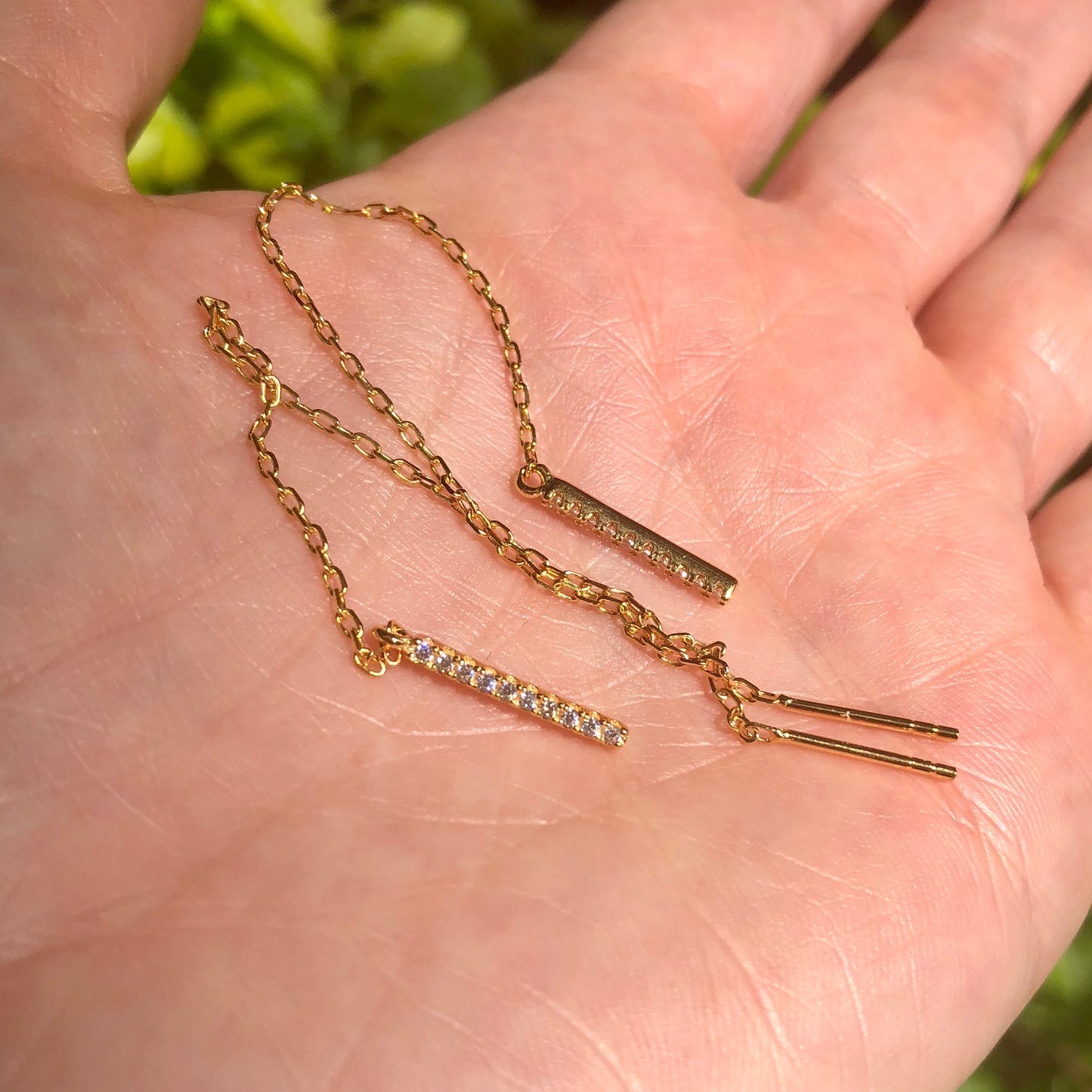 Arete de plata .925 de CADENITA con BARRITA con ZIRCONIAS