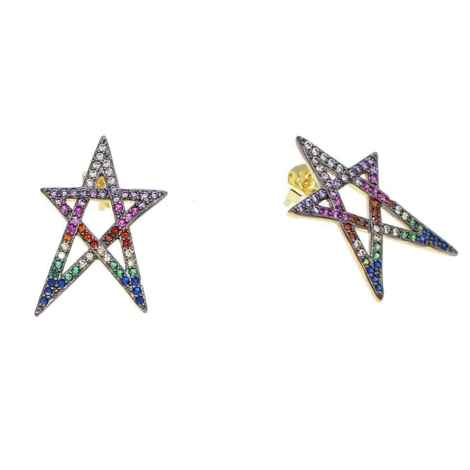 Aretes de ESTRELLA con ZIRCONIAS de COLORES