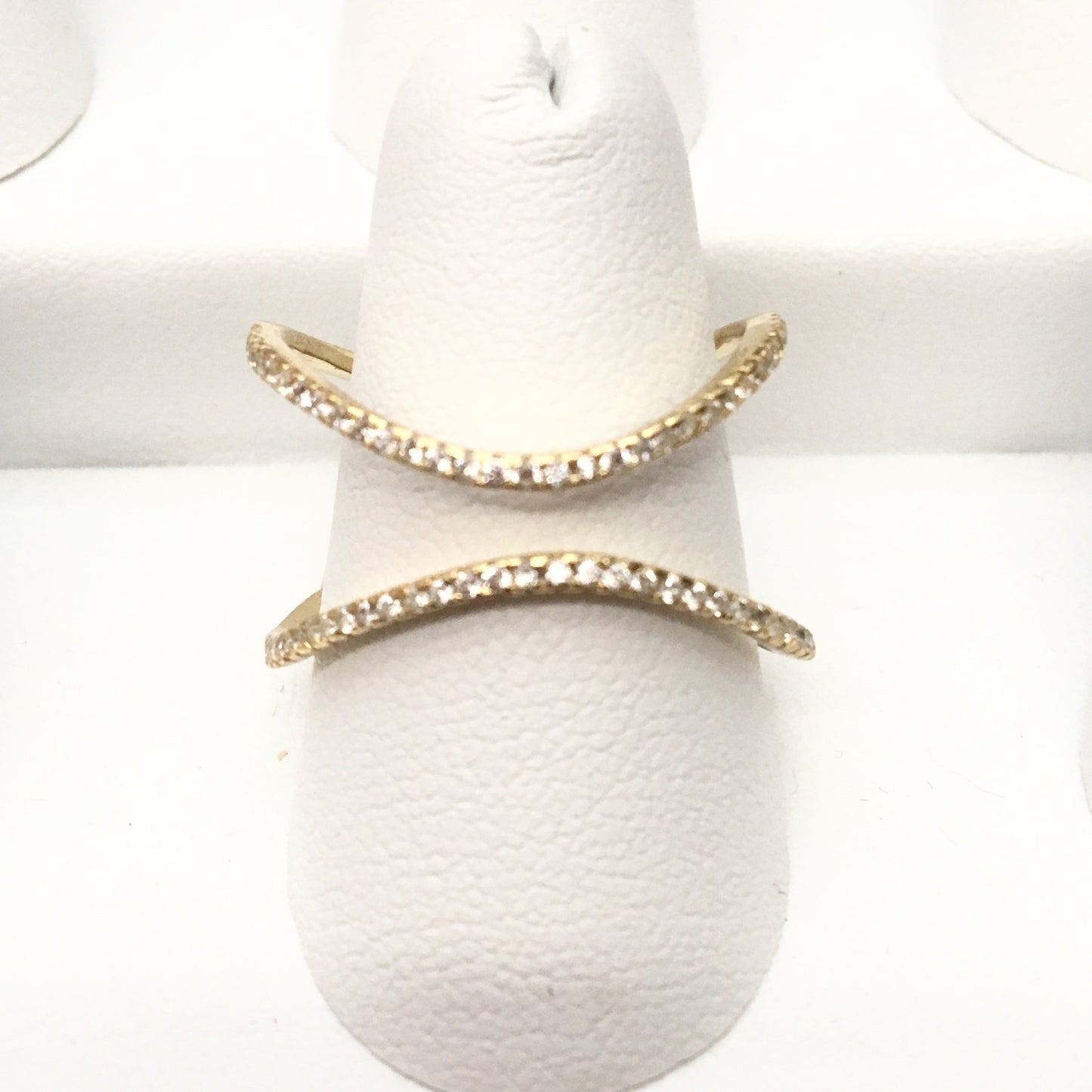 Anillo de plata DORADO con doble ONDA con zirconias