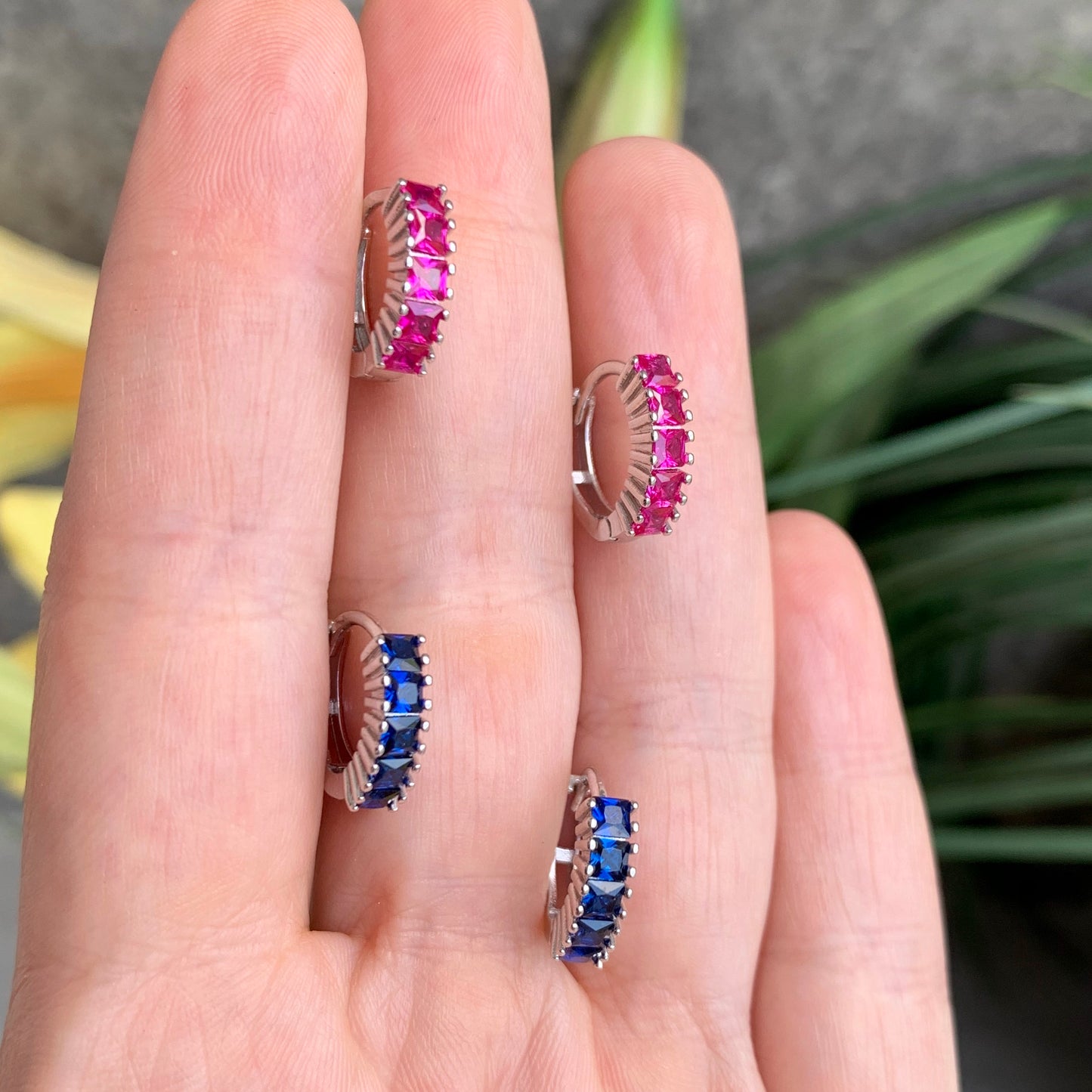 Arracadas de plata con BAGUETTES cuadrados de COLOR