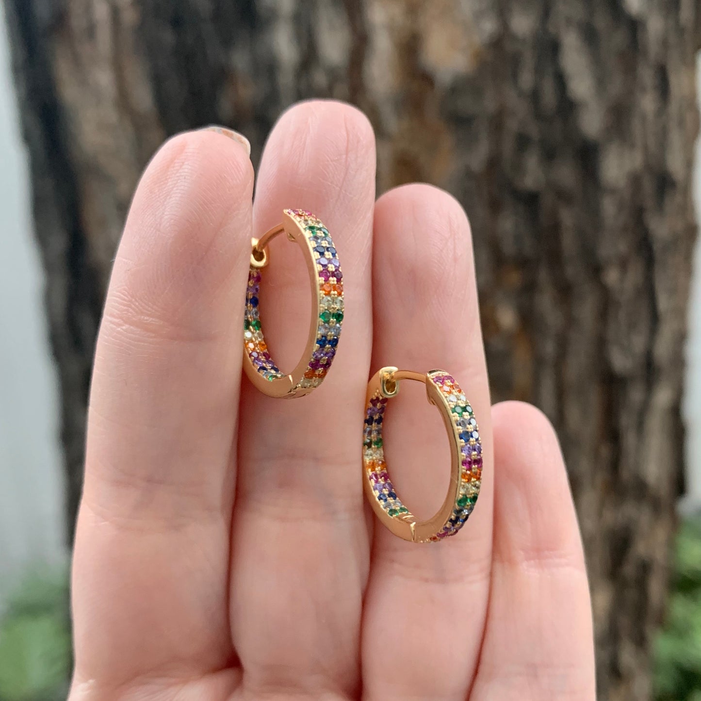 Arracadas MEDIANAS de plata con ZIRCONIAS RAINBOW