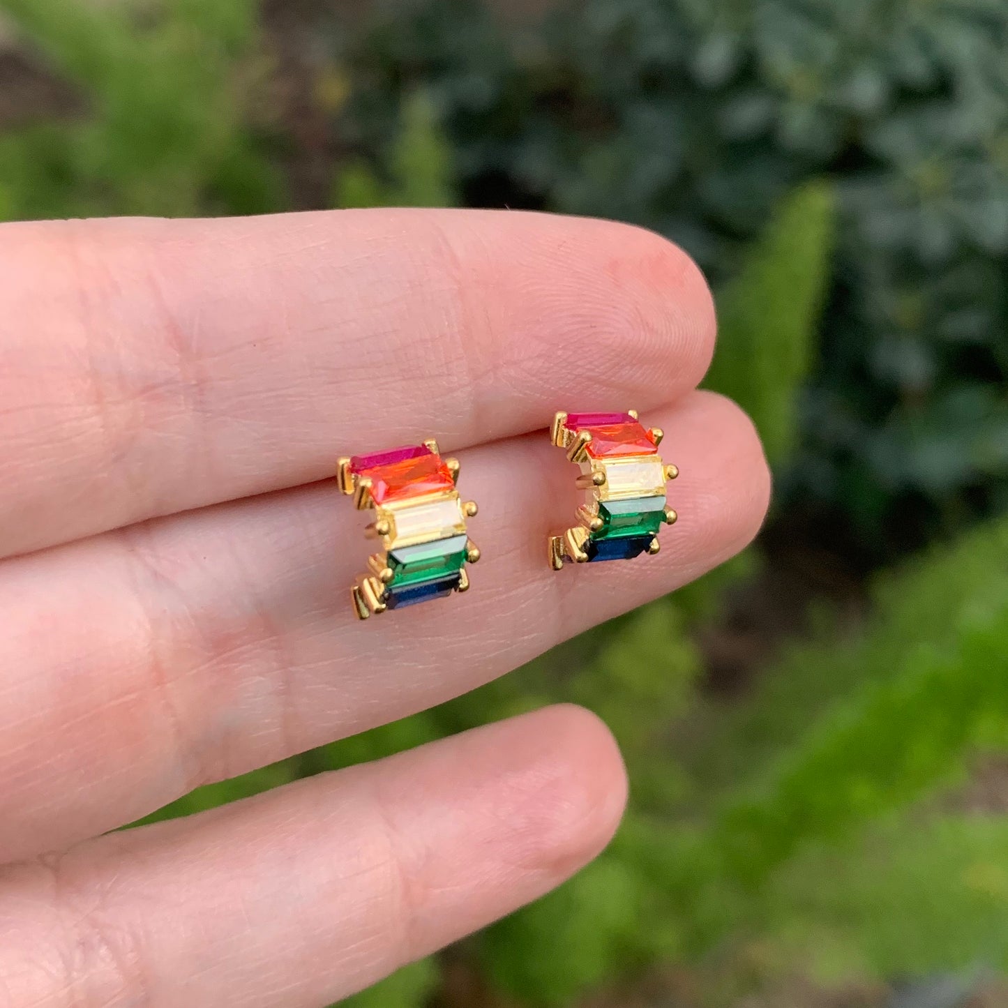 Mini arracadas de plata con BAGUETTES de COLORES