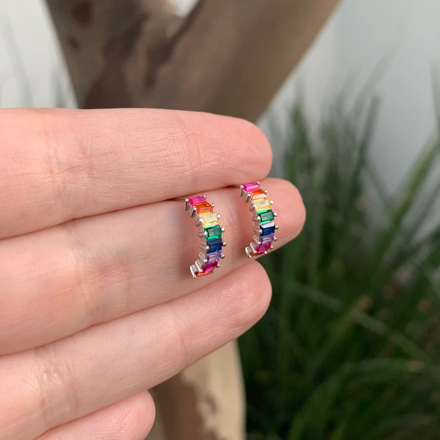 Arracadas incompletas de plata con BAGUETTES de COLORES