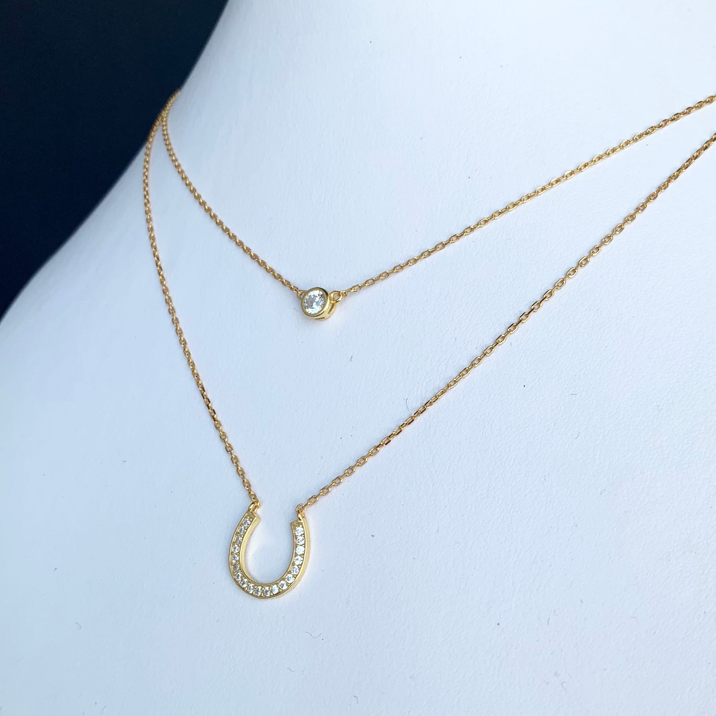 Cadenita DOBLE de PLATA con ZIRCONIA y HERRADURA