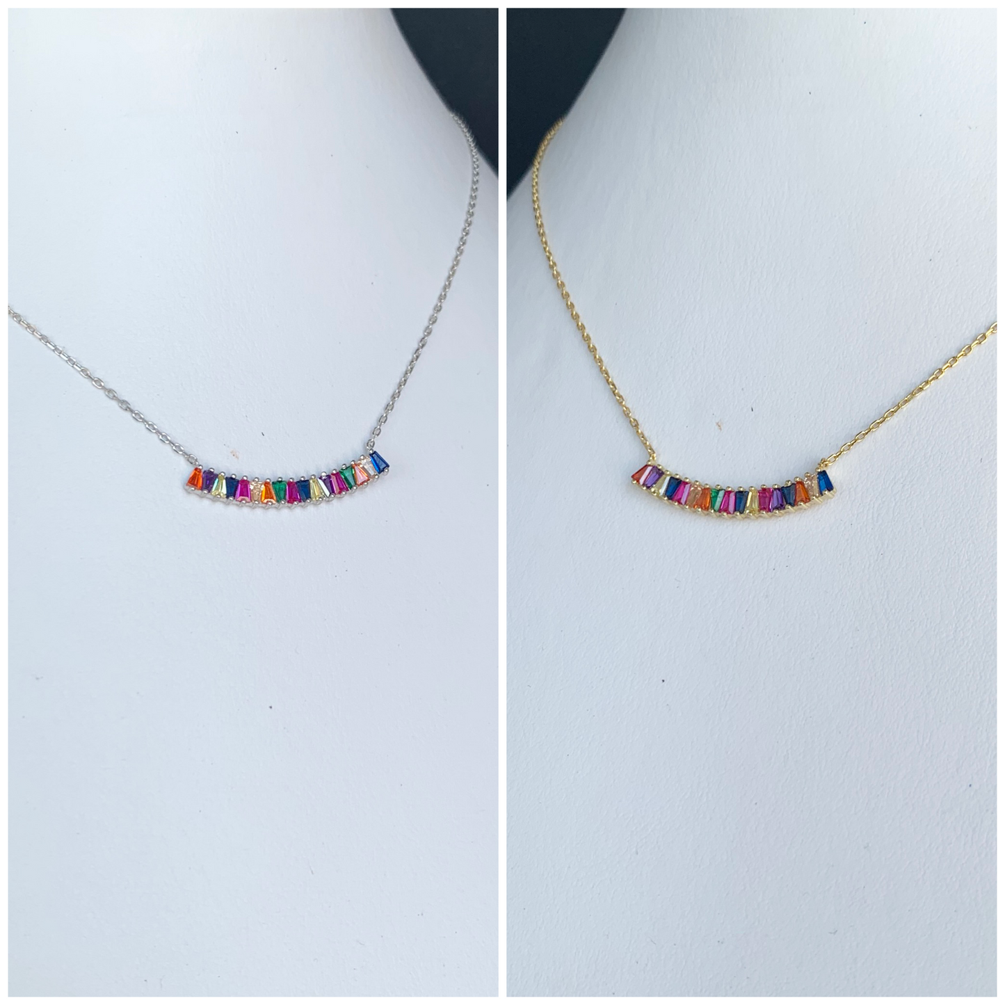 Cadenita CHOKER de plata con BAGUETTES de COLORES en forma de U