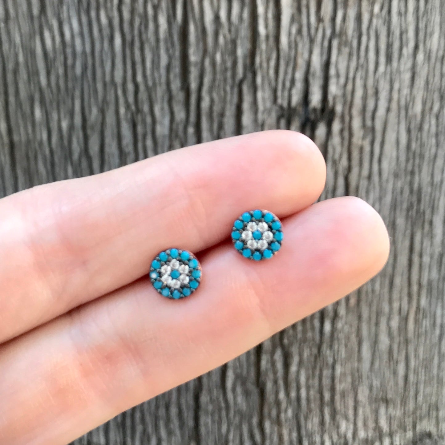 Arete (Broquel) de plata .925 REDONDO MINI con TURQUESAS