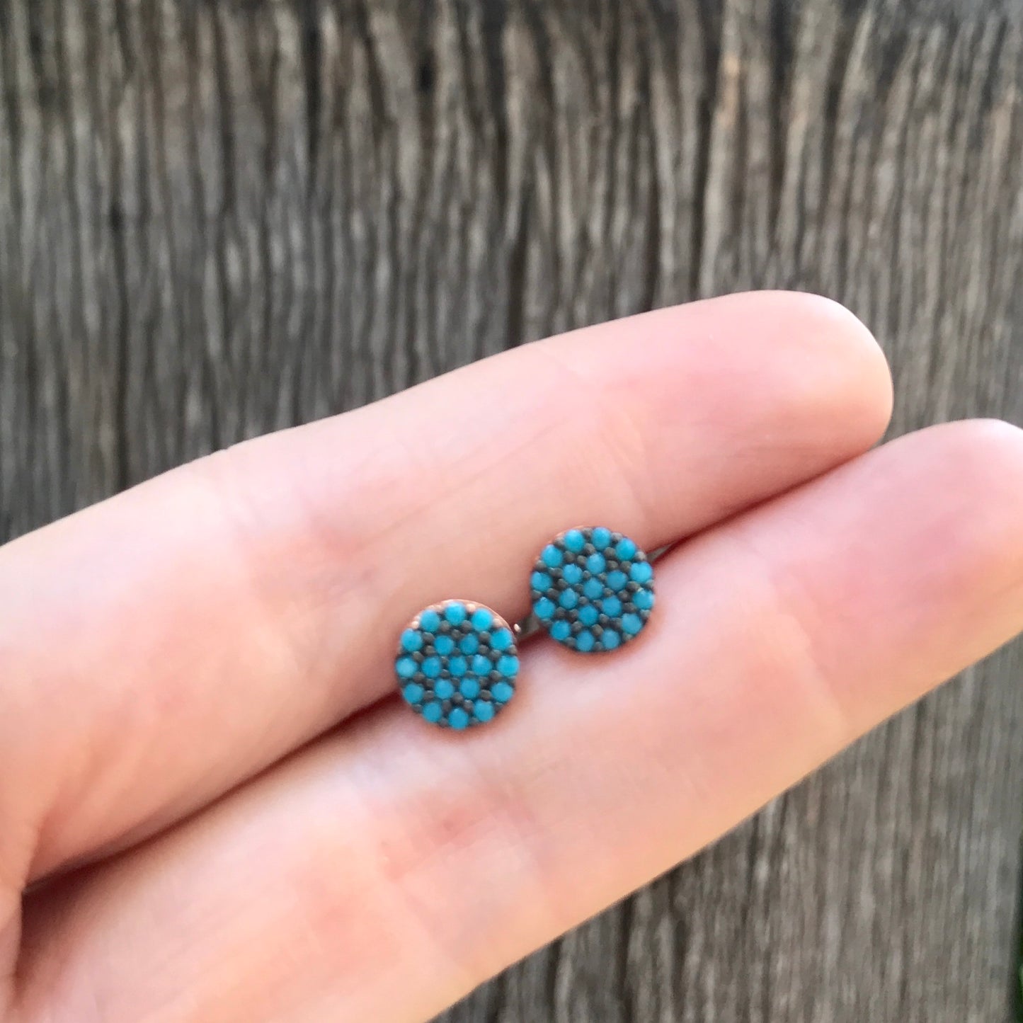 Arete (Broquel) de plata .925 REDONDO MINI con TURQUESAS