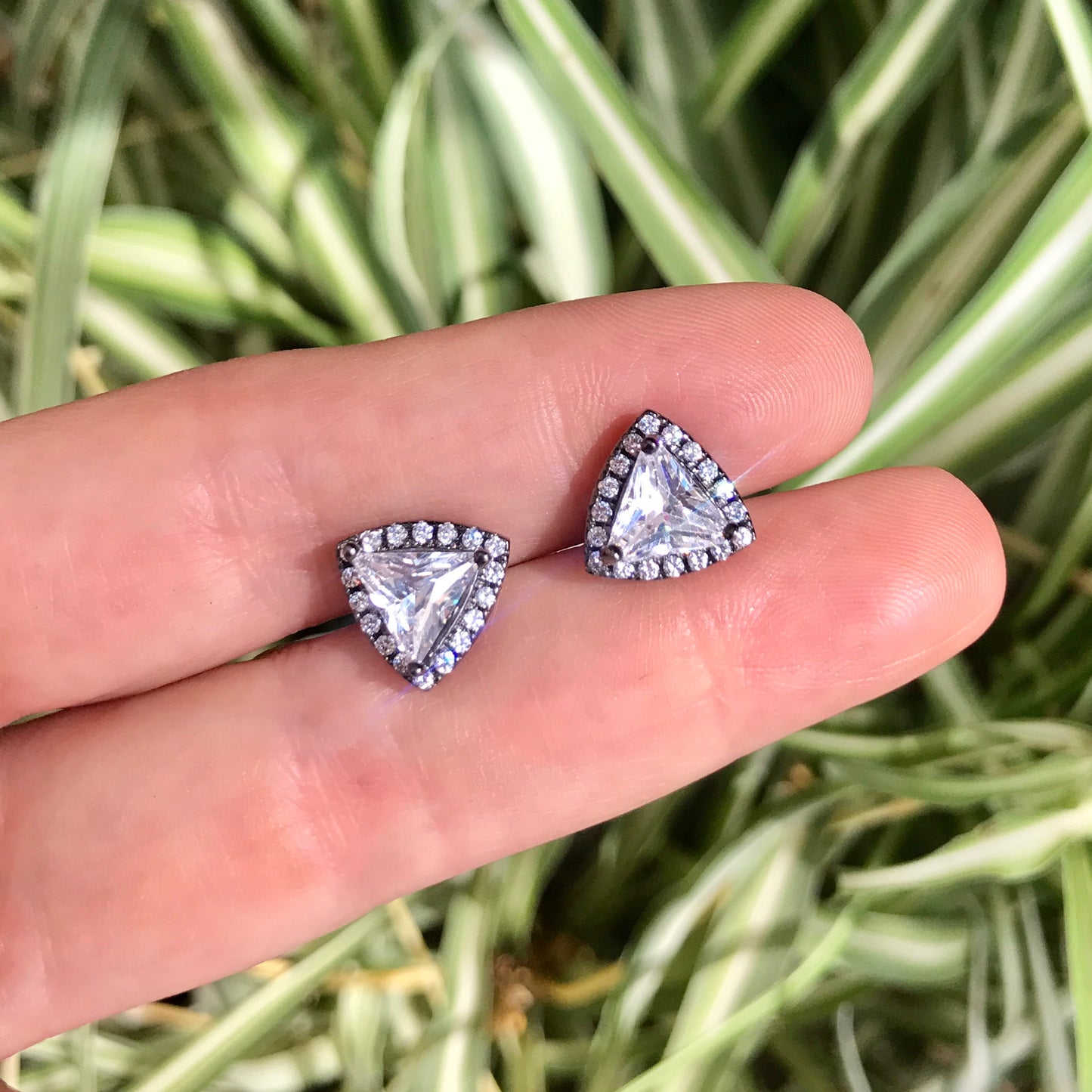 Arete (Broquel) de plata .925 RECTANGULAR con ZIRCONIA