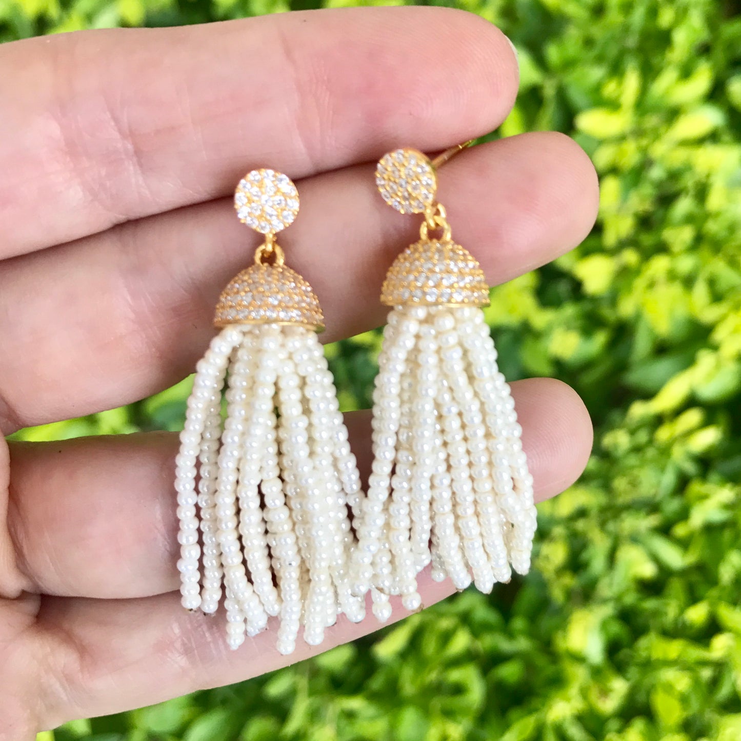 Arete de plata DORADOS con ZIRCONIAS y TASSEL