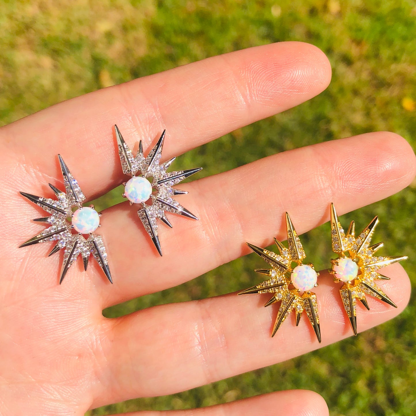 Arete de rodio con PICOS con ZIRCONIAS y OPALO