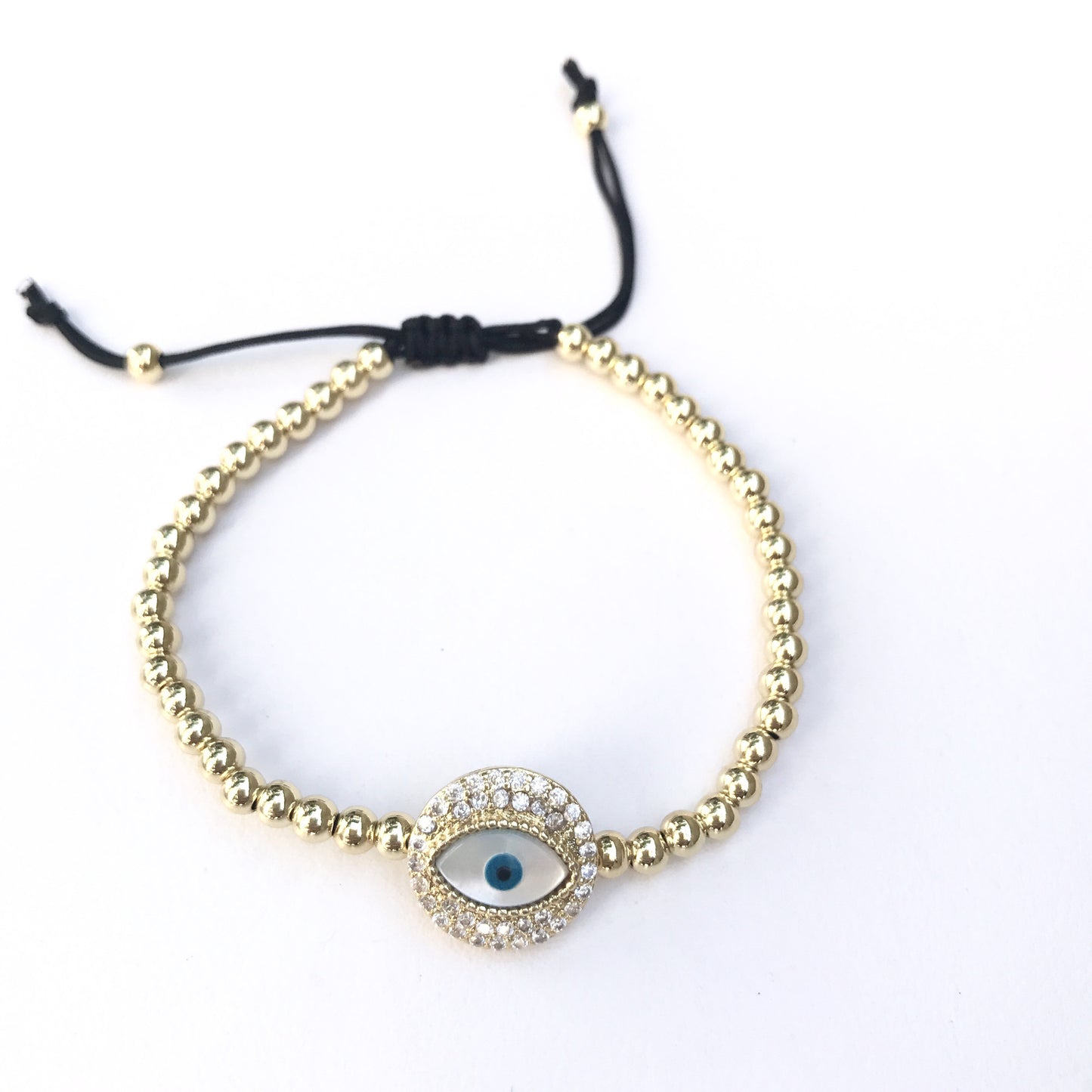 Pulseras AJUSTABLES de bolitas de ACERO INOXIDABLE con CIRCULO con OJO