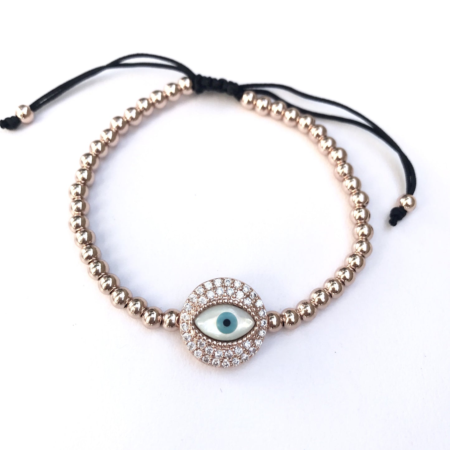 Pulseras AJUSTABLES de bolitas de ACERO INOXIDABLE con CIRCULO con OJO