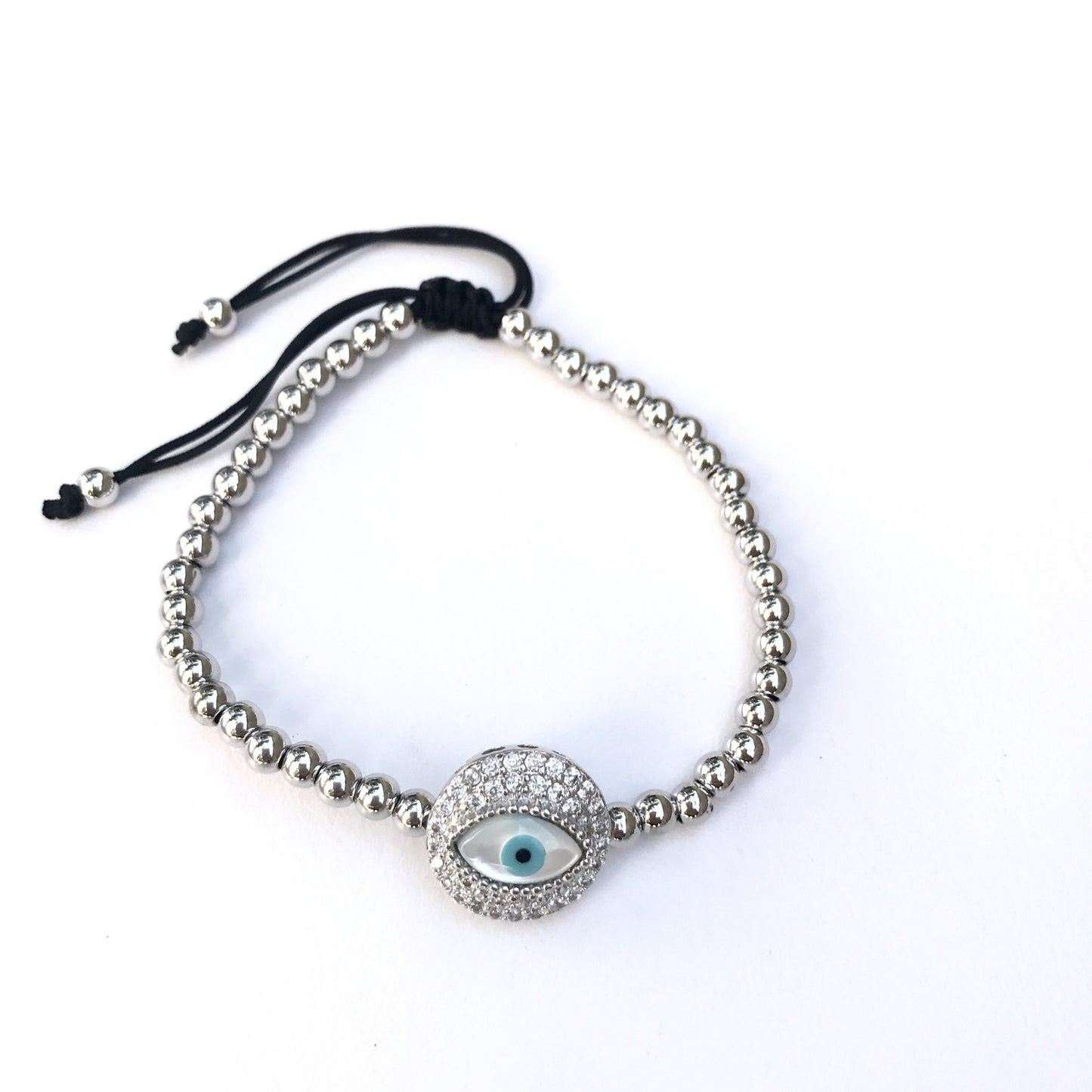 Pulseras AJUSTABLES de bolitas de ACERO INOXIDABLE con CIRCULO con OJO