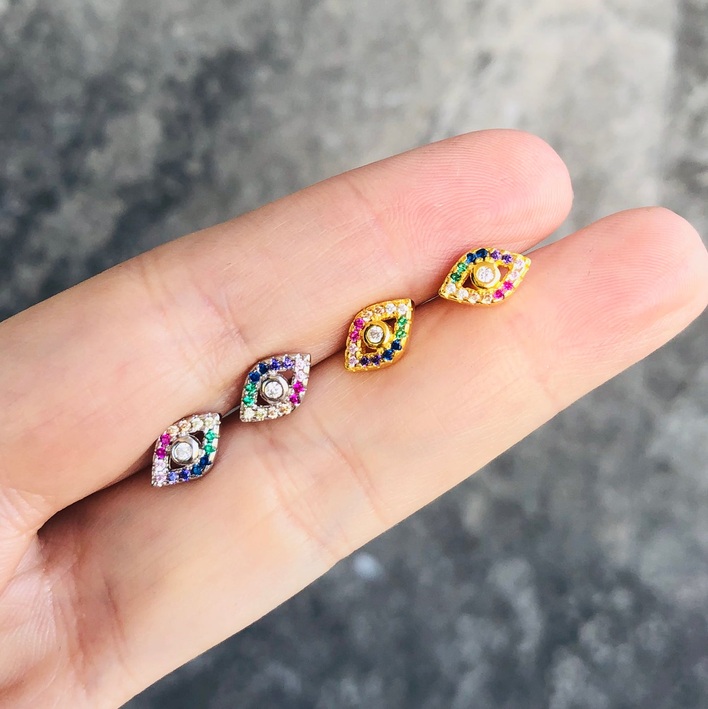 Aretes de plata de OJITO con ZIRCONIAS de COLORES