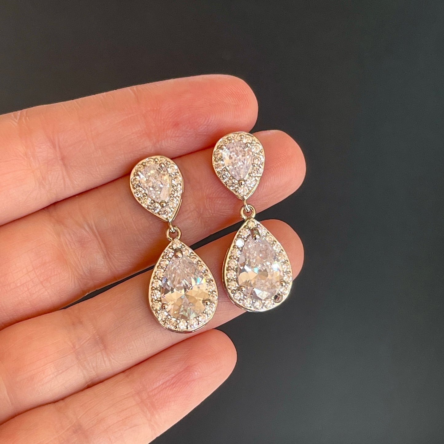 Aretes DOBLE GOTA de rodio con ZIRCONIAS