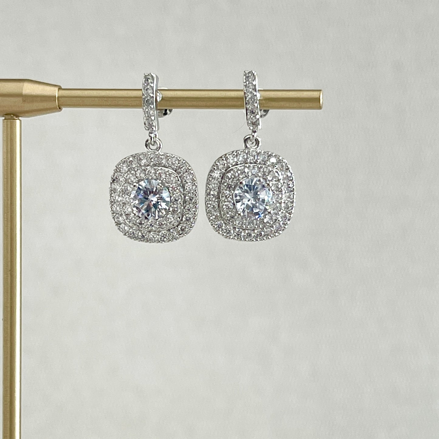 Aretes CUADRADOS de rodio con ZIRCONIAS