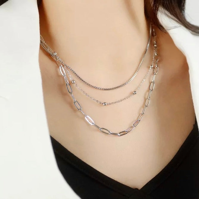 Collar TRIPLE de cadenas de acero inoxidable