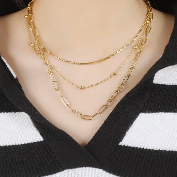 Collar DORADO TRIPLE de cadenas de acero inoxidable