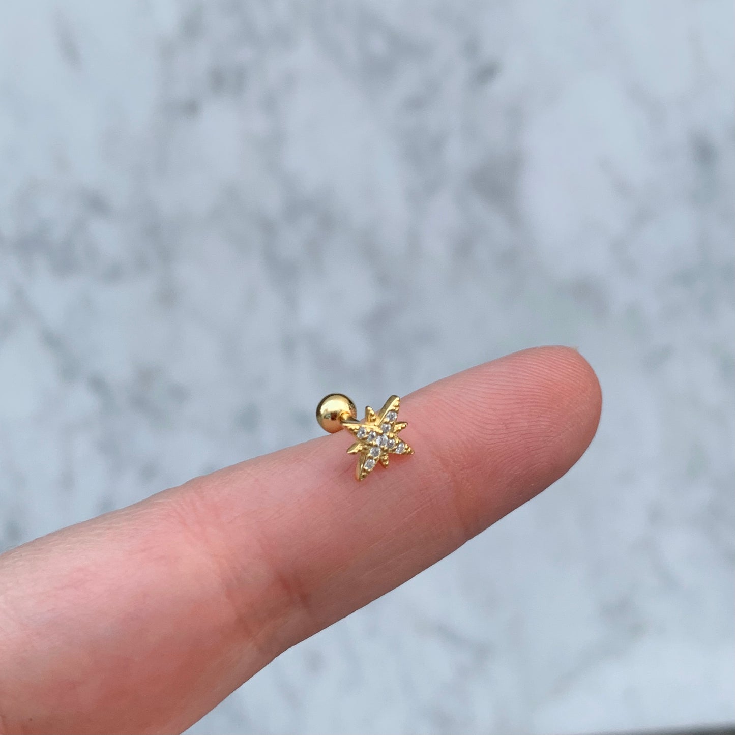Aretes para PIERCING de PLATA .925 y BAÑO DE ORO con BOLITA