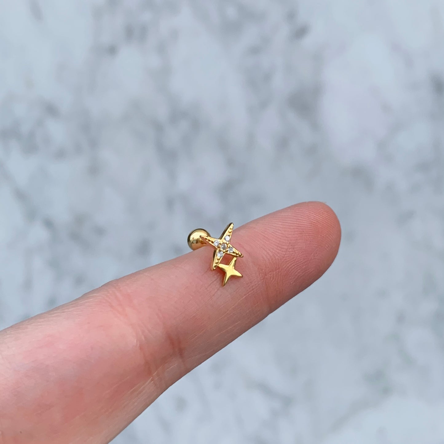 Aretes para PIERCING de PLATA .925 y BAÑO DE ORO con BOLITA