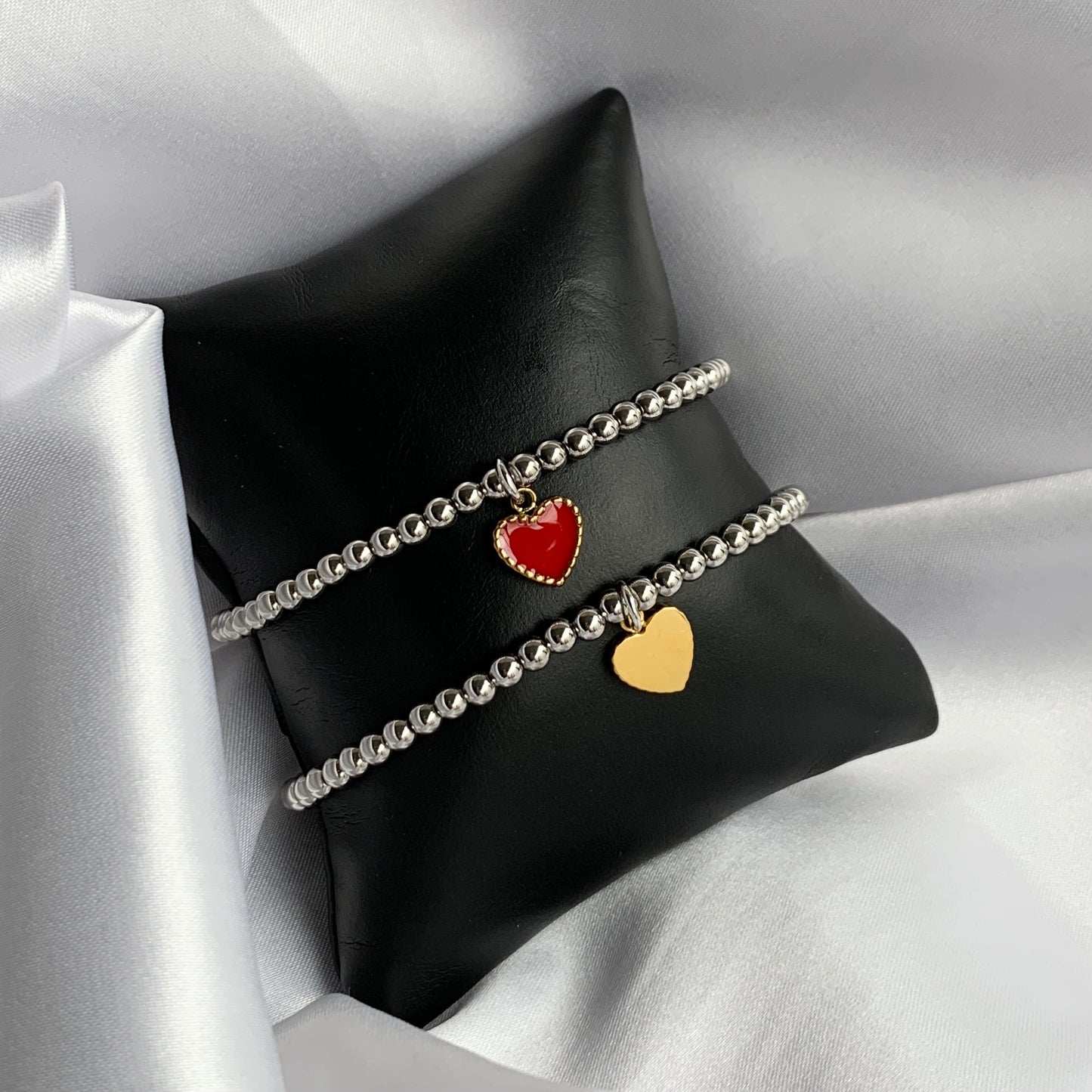 Pulsera de ACERO con dije de CORAZON REVERSIBLE