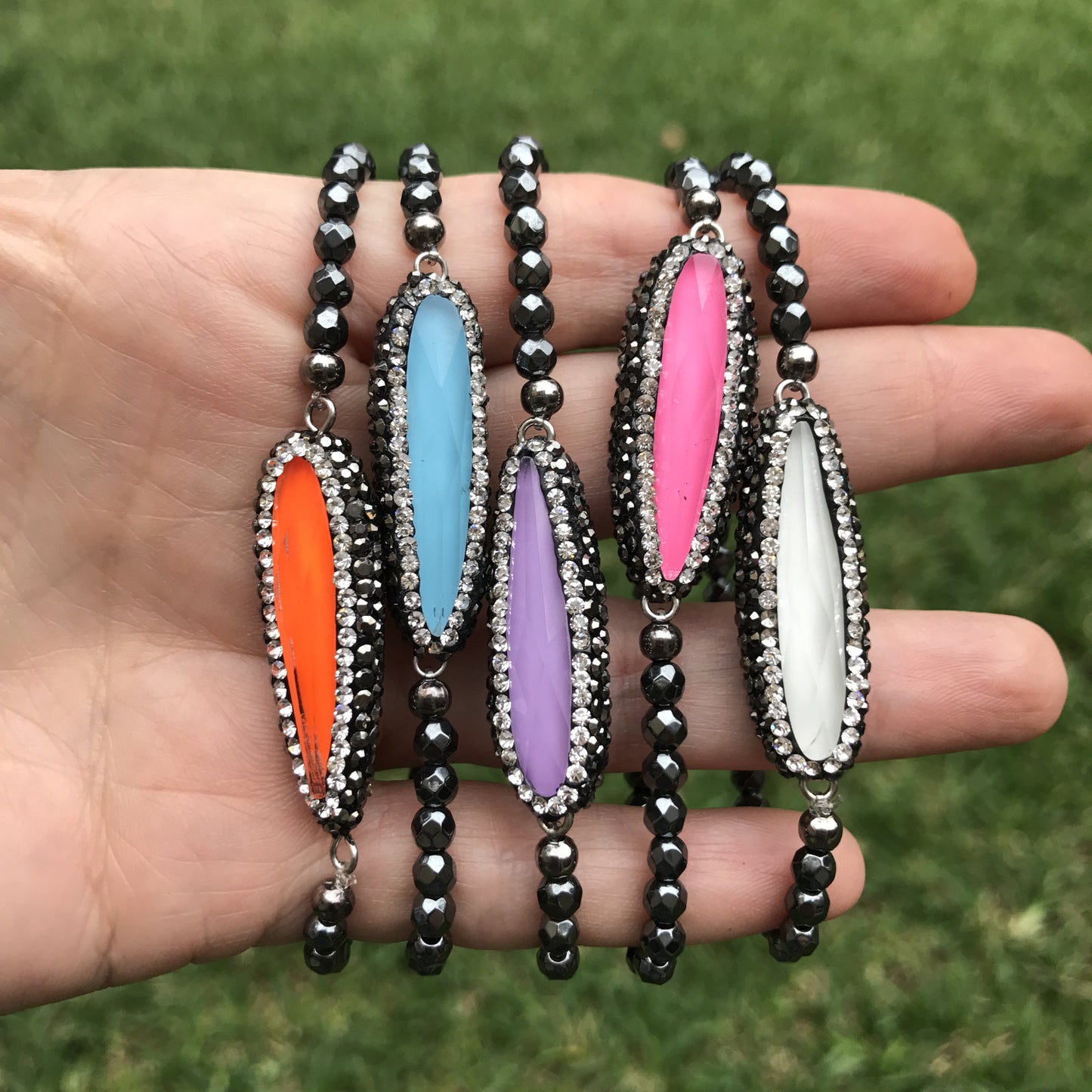 Pulseras de piedra HEMATITA con BARRA de PIEDRA NATURAL DE COLORES