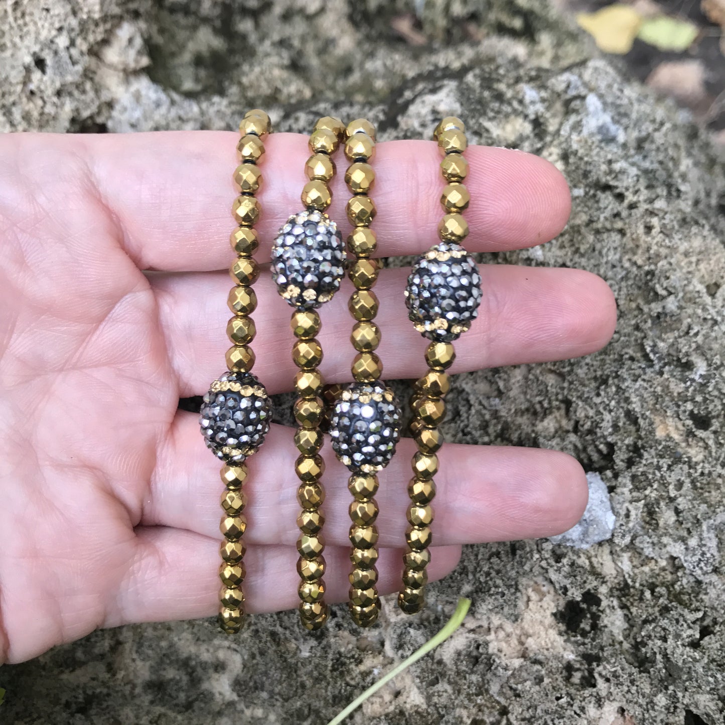 Pulseras de piedra HEMATITA DORADA con OVALO de HEMATITA