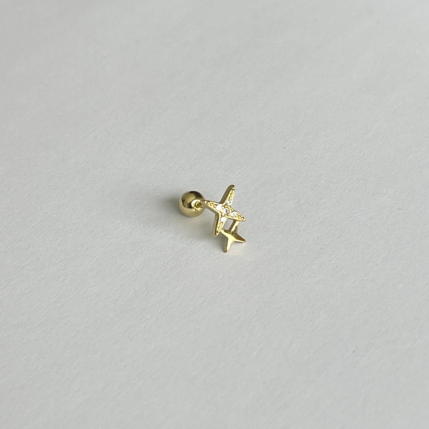 Aretes para PIERCING de PLATA .925 y BAÑO DE ORO con BOLITA