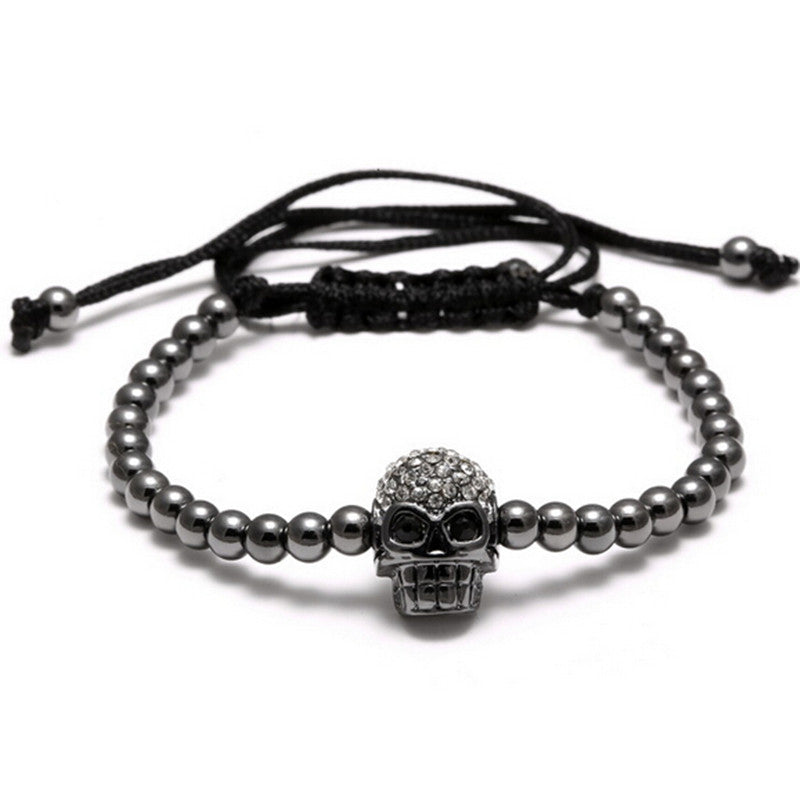 Pulseras AJUSTABLES UNISEX de bolitas de ACERO INOXIDABLE con CALAVERA