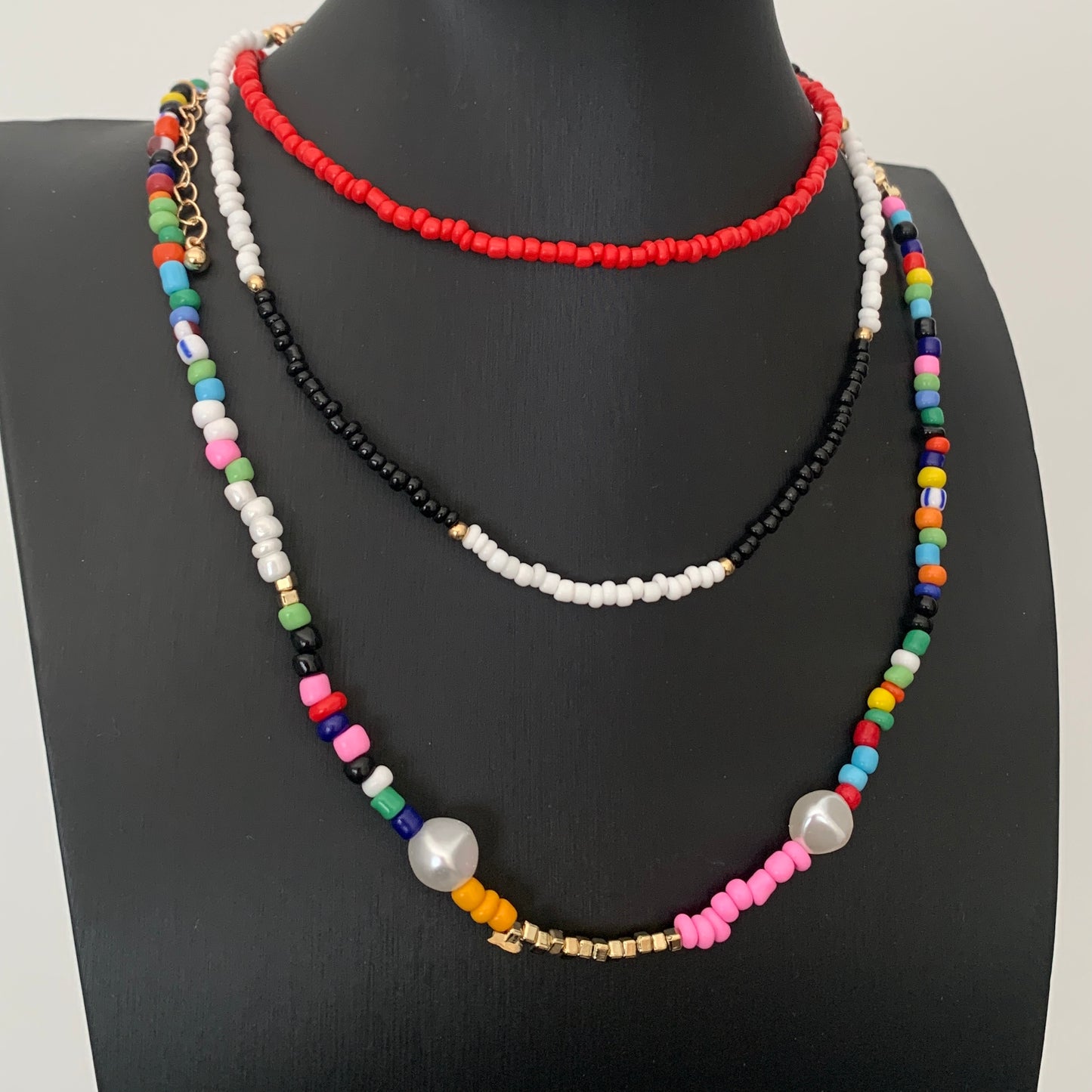 Set de 3 collares de colores con doble perla