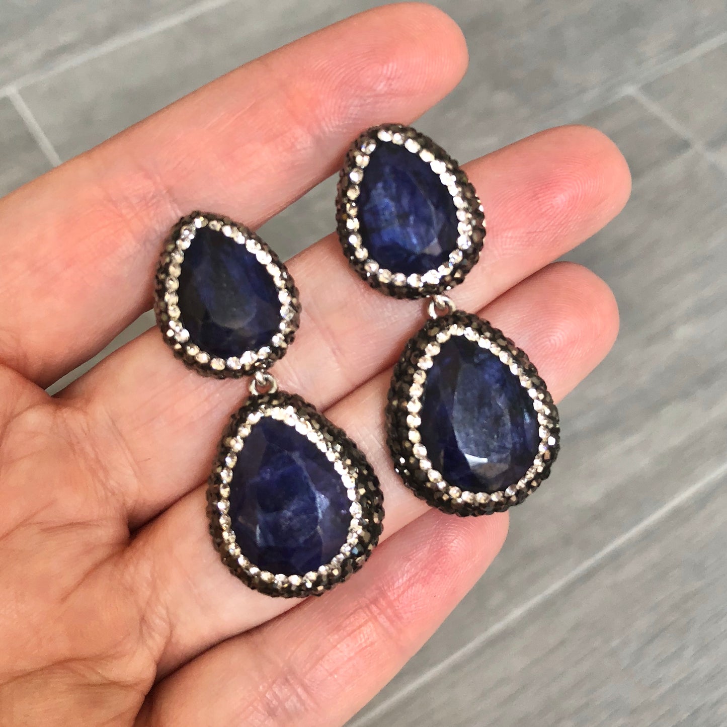 Aretes TURCOS de plata .925 DOBLES de PIEDRAS NATURALES