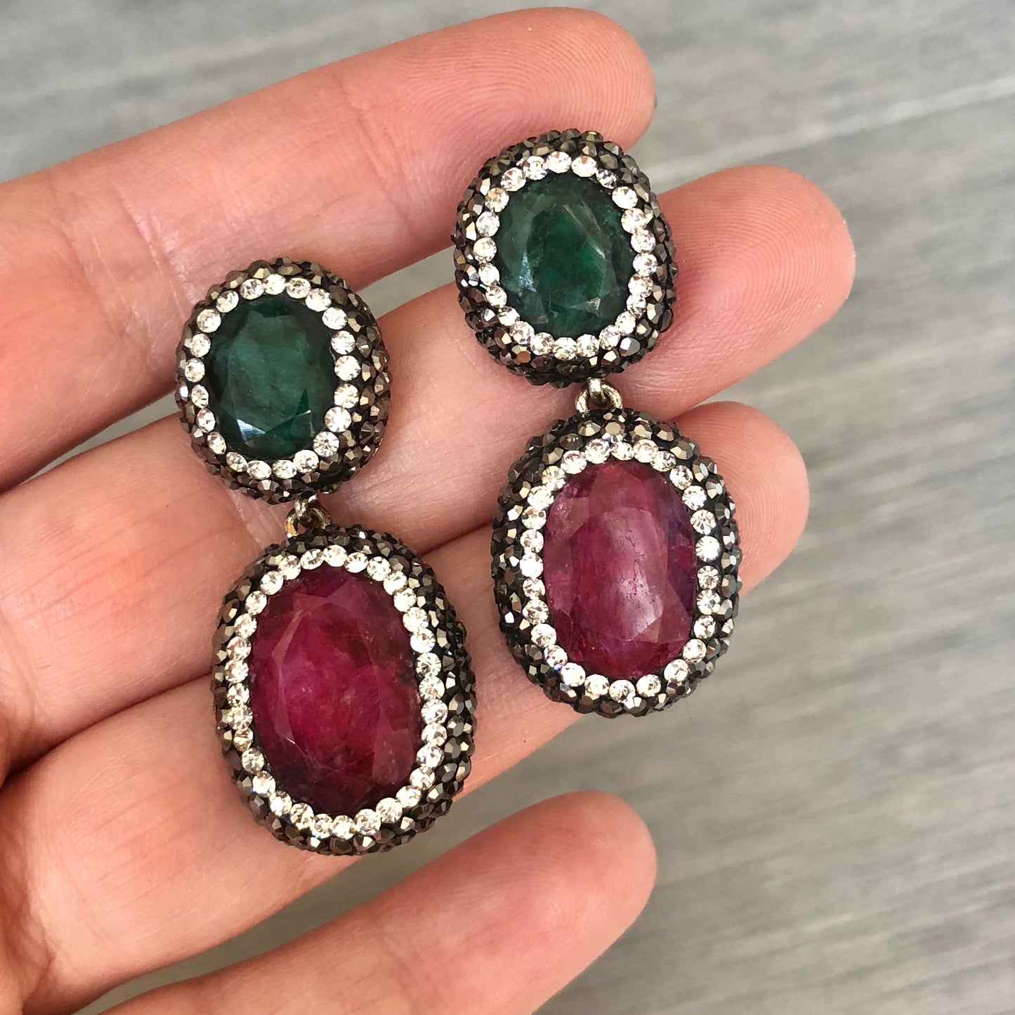 Aretes TURCOS de plata .925 DOBLES de PIEDRAS NATURALES
