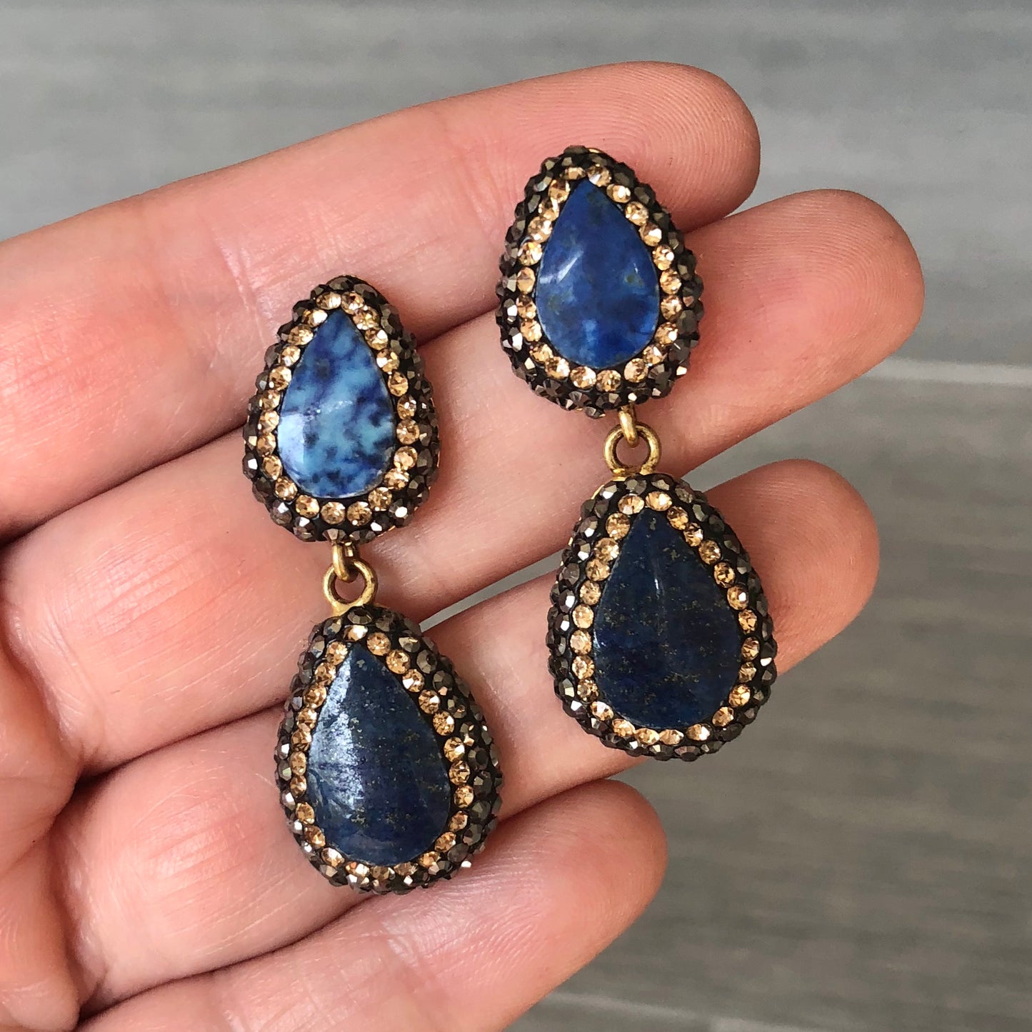 Aretes TURCOS de plata .925 DOBLES de PIEDRAS NATURALES